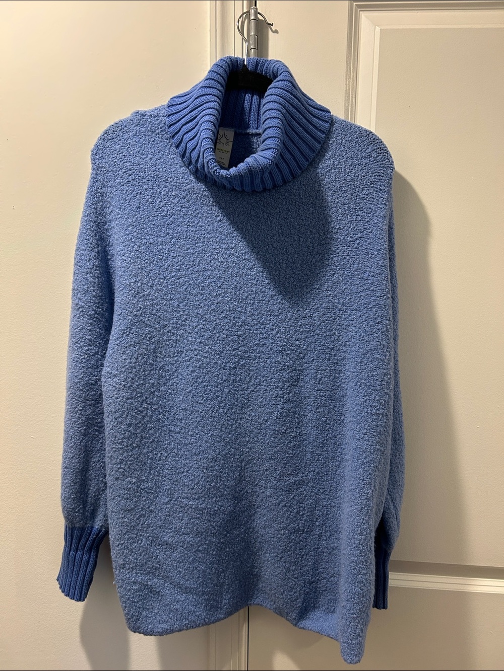 Relaxed Blue Turtleneck Sweater - Soft Bouclé Knit